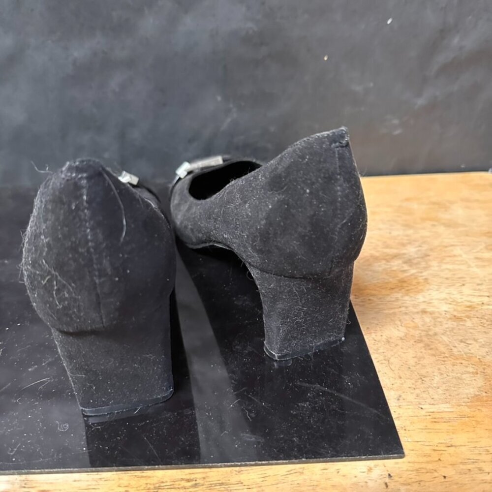 Black Calvin Klein Brush Faux Suede 8.5 Kitten Heel Buckle Square Toe Slip on - Picture 7 of 10